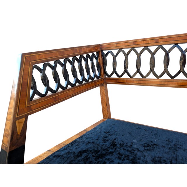 Neoclassical Style Walnut Bench with Maple Inlays For Sale - Image 10 of 11