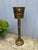 Vintage solid brass wine or champagne bucket on stand. Decorative shell and ring handles with hammered accent on bucket....