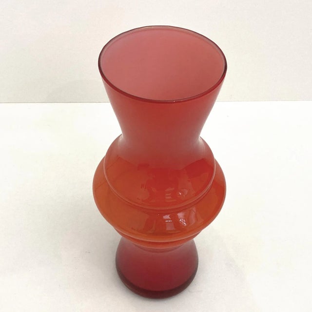 Mid-Century Modern Vintage Red/White Cased Glass, Scandinavian Hooped Vase For Sale - Image 3 of 8