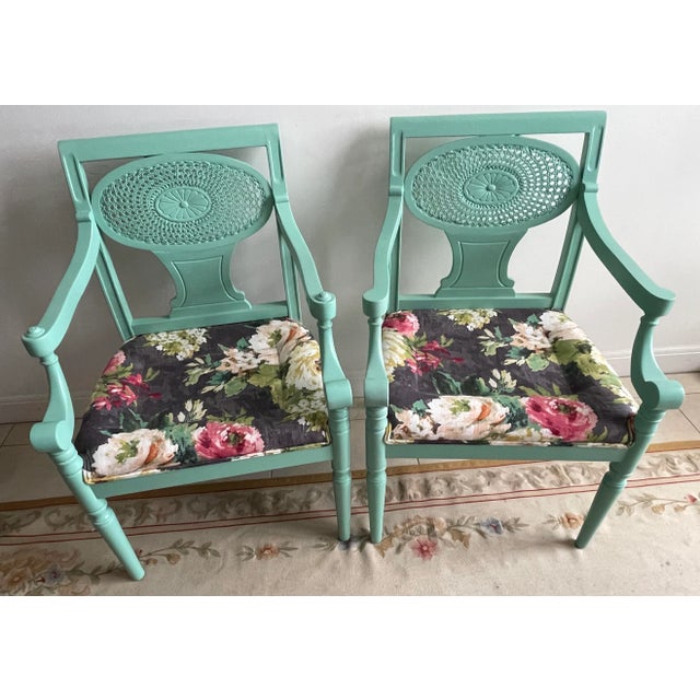 A Pair of Vintage French Provincial Upholstered Cane Chairs For Sale In Los Angeles - Image 6 of 12