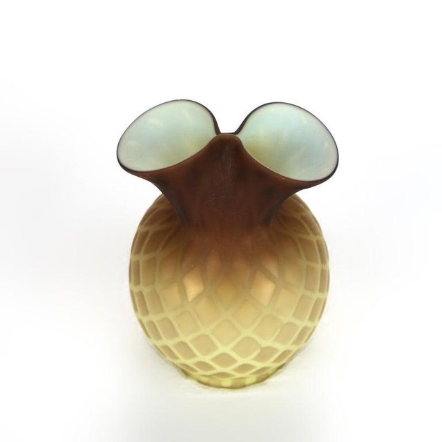 Antique Amber Satin Glass Double Vase With Diamond Quilt Pattern C1890 For Sale - Image 4 of 8