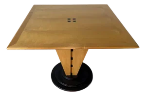 1980’s Postmodern Art Deco-Style Italian Pedestal Game Table With Black Metal Base