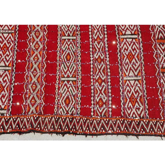 Moroccan Tribal Wedding Rug With Sequins. Moroccan vintage tribal rug flat woven by the Zaiane Berber women from...