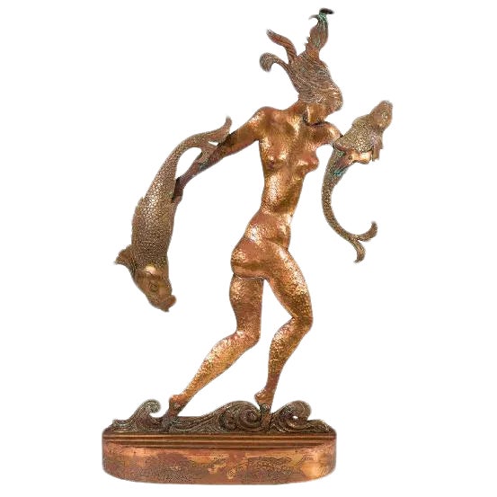Art Deco Art Deco Sculpture of a Nude Woman Carrying Fish For Sale - Image 3 of 3