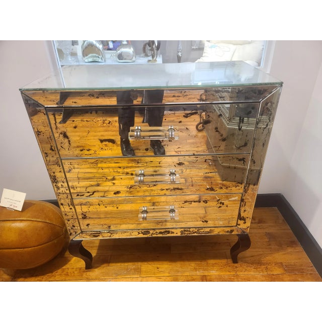Antique-Mirrored Chest With Lucite Handles, C. 1940s For Sale - Image 12 of 12