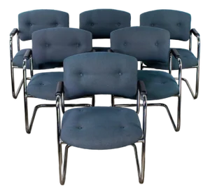 Late 20th Century Modern Set of 6 Chrome Cantilever Chairs W/Gray Fabric by United Chair Company