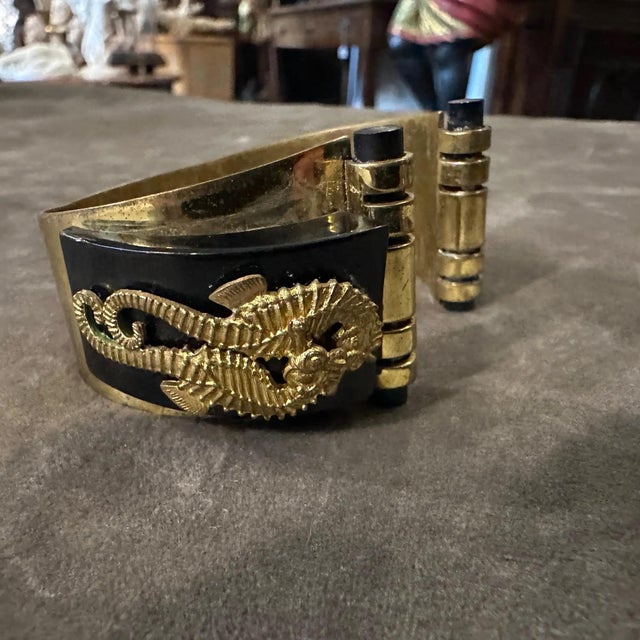 1930 Antique Jean Painlevé Art Deco Bakelite and Brass Seahorses French Bracelet For Sale - Image 14 of 14