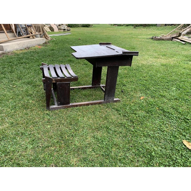 Wood Antique Brown Painted Children's School Bench and Desk, 1920s For Sale - Image 7 of 7