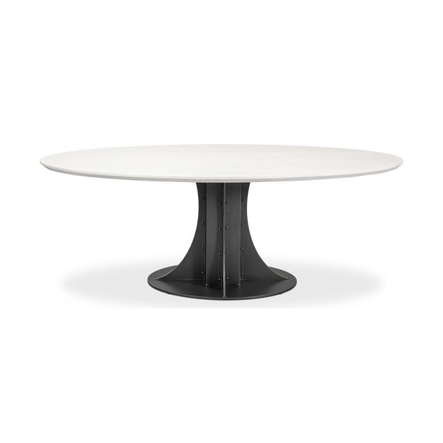 Mid-Century Modern Industrial Modern Oval Dining Table For Sale - Image 3 of 11