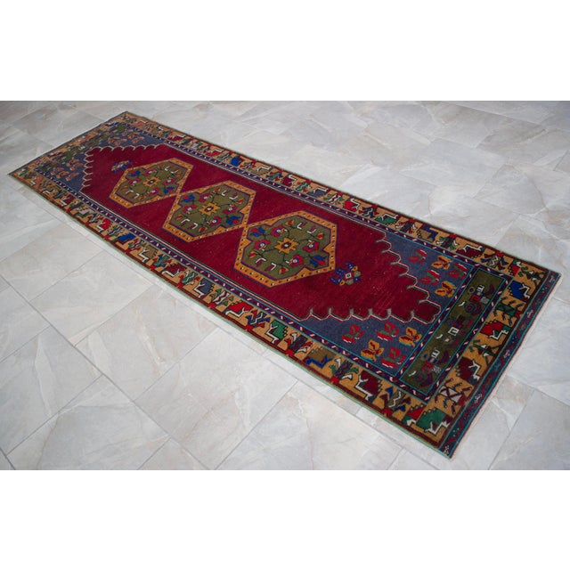 Low Pile Hand Knotted Runner Rug Vintage Oushak Hallway - 2'12″ X 9'8″ For Sale - Image 6 of 16
