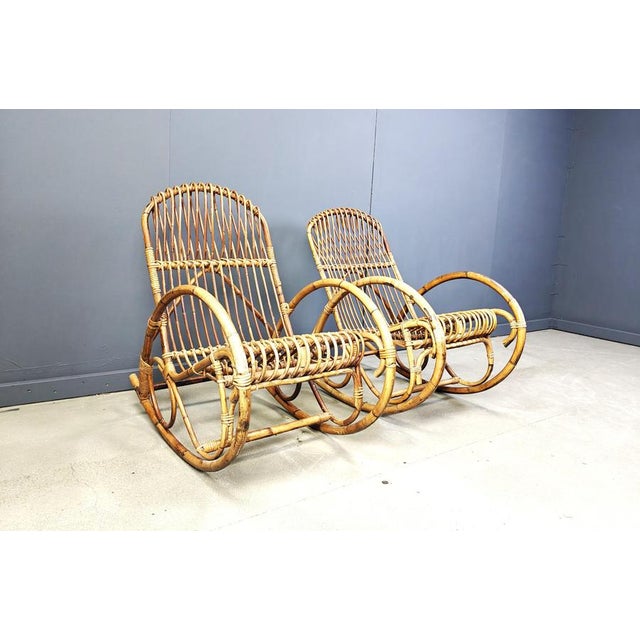 Wood Vintage Bamboo Rocking Chairs, 1960s, Set of 2 For Sale - Image 7 of 11
