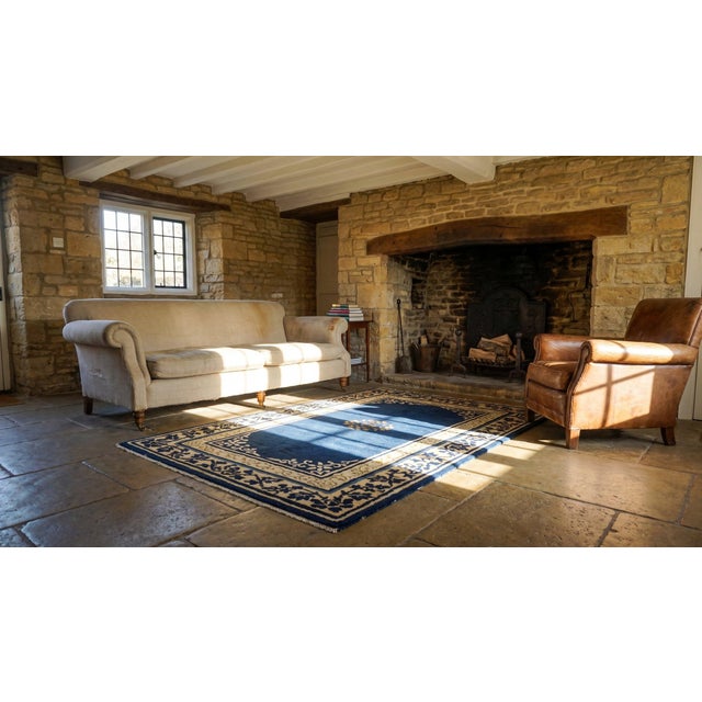 1920s Navy Blue Floral Medallion Antique Chinese Peking Rug 2' 7'' X 4' 2'' Wool Knotted Carpet For Sale - Image 12 of 14