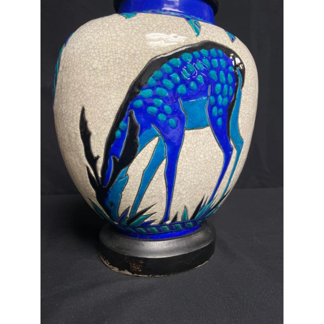 1920s 1920s Charles Catteau Boch Freres Art Deco Blue Deer Lamp For Sale - Image 5 of 12