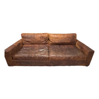 Restoration Hardware Maxwell 8’ Luxe Leather Sofa – Vintage Cigar For Sale