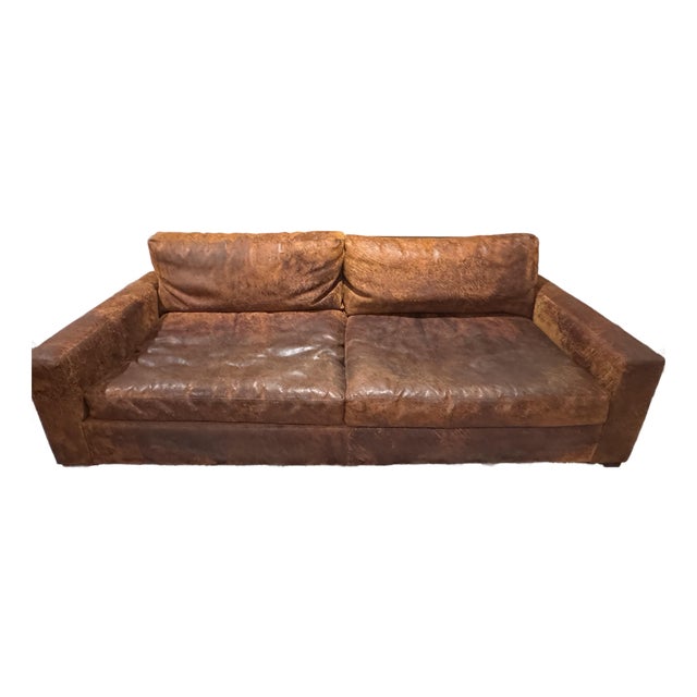 Restoration Hardware Maxwell 8’ Luxe Leather Sofa – Vintage Cigar For Sale