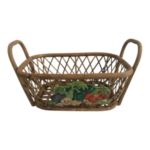 Vintage Woven Basket With Vegetable Motif
