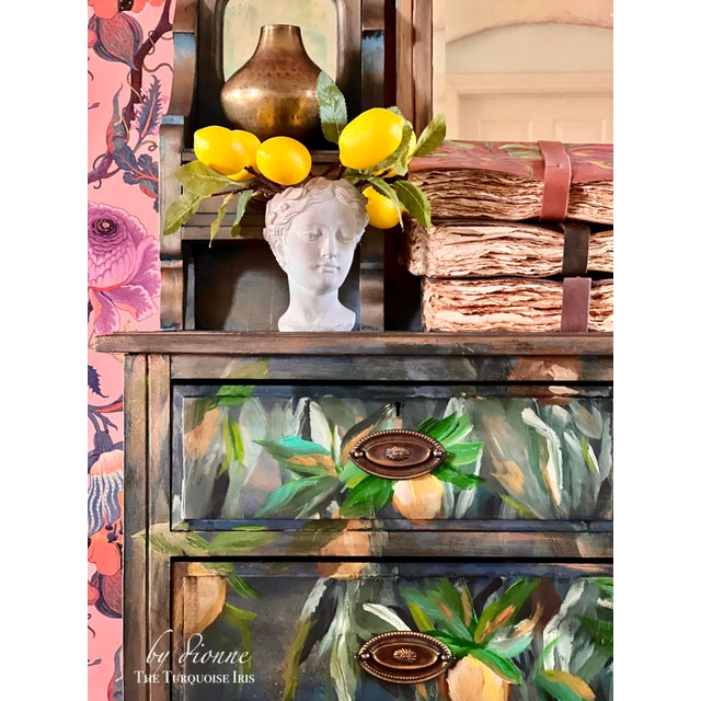 Antique Victorian-Style Triple-Mirror Dresser With Hand-Painted Lemon Botanicals by Dionne Woods For Sale - Image 9 of 11