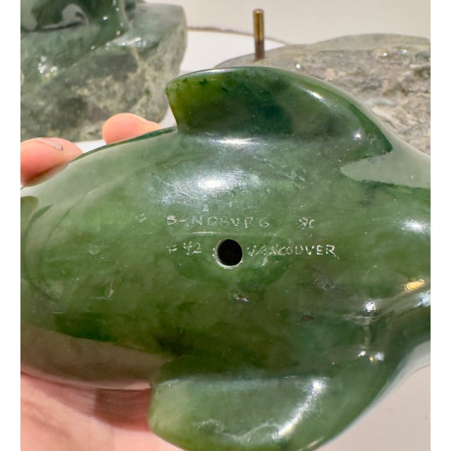 Gemstone Pair 1980 Canadian Nephrite Jade Marine Sculptures, Signed S. Sandburg For Sale - Image 7 of 14