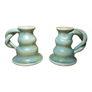 Mid 20th Century Pair of Walter B. Stephen, Pisgah Forest, North Carolina, "Twisted-Handle" Candlesticks.