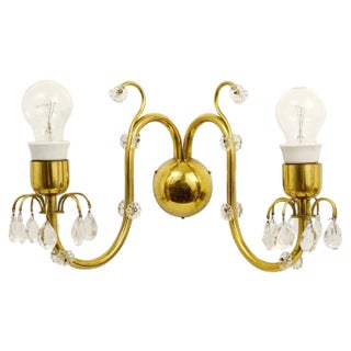 Large Viennese Brass & Crystal Wall Light by Lobmeyr, Austria, 1950s For Sale