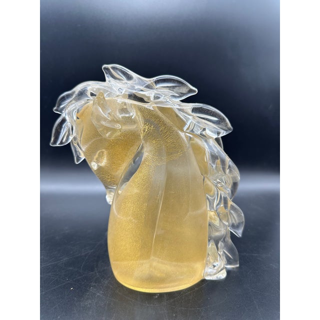 Glass Horse Head Sculpture in Sommerso Glass and Gold by Archimede Seguso, Murano, 1950s For Sale - Image 7 of 11