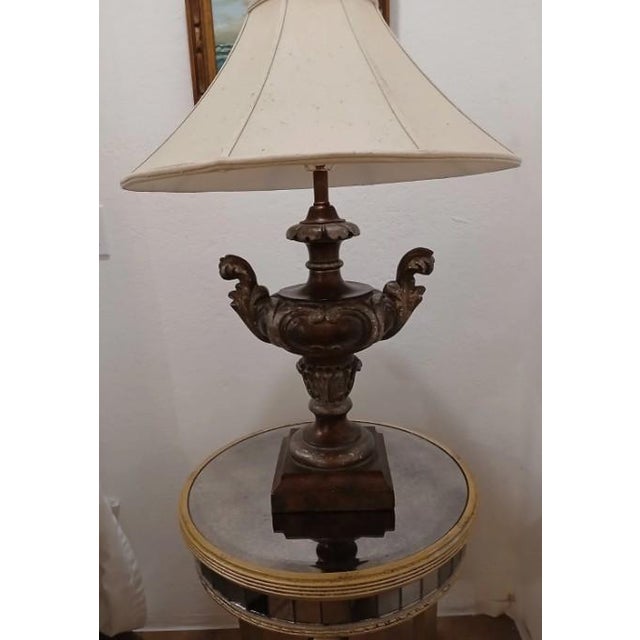 1950s Royal Edwardian Carved Urn Lamp Brown Bronzed Renaissance Avant-Garde W Shade For Sale - Image 10 of 16