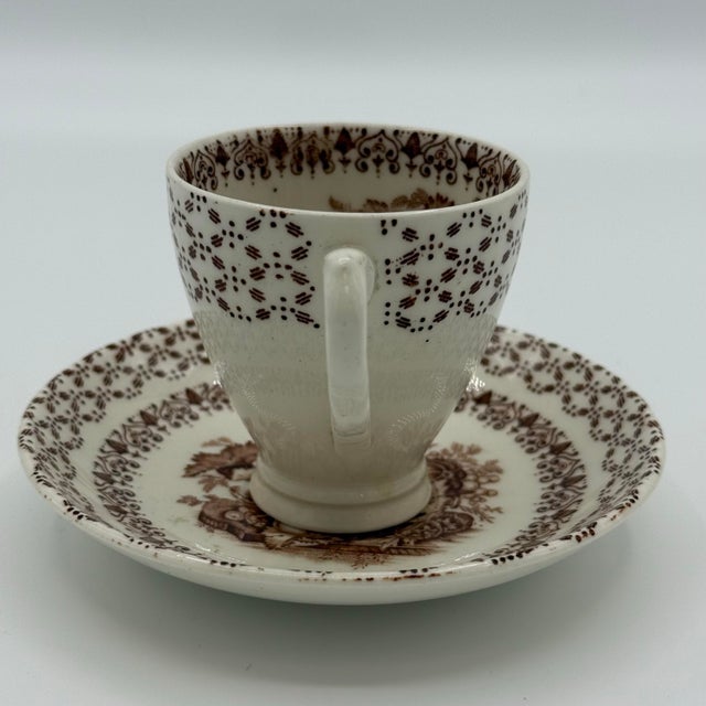 Vintage Empire England “Beverley” Brown Transferware Cup & Saucer With Interior Fruit Motif For Sale - Image 4 of 9
