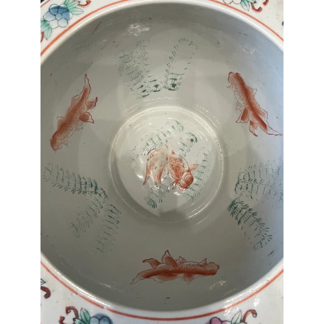 Vintage Hand Painted Chinese Porcelain Chinoiserie Koi Fish Bowl For Sale In Jacksonville, FL - Image 6 of 8