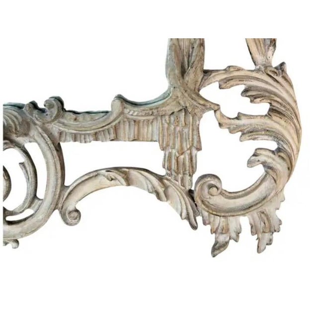 Early 20th Century Chinese Chippendale Style Whitewashed Wall Mirror, Hand-Carved Wood For Sale - Image 5 of 9