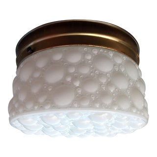 Vintage Mid Century White Bubble Glass Flush Mount Ceiling Light Fixture For Sale