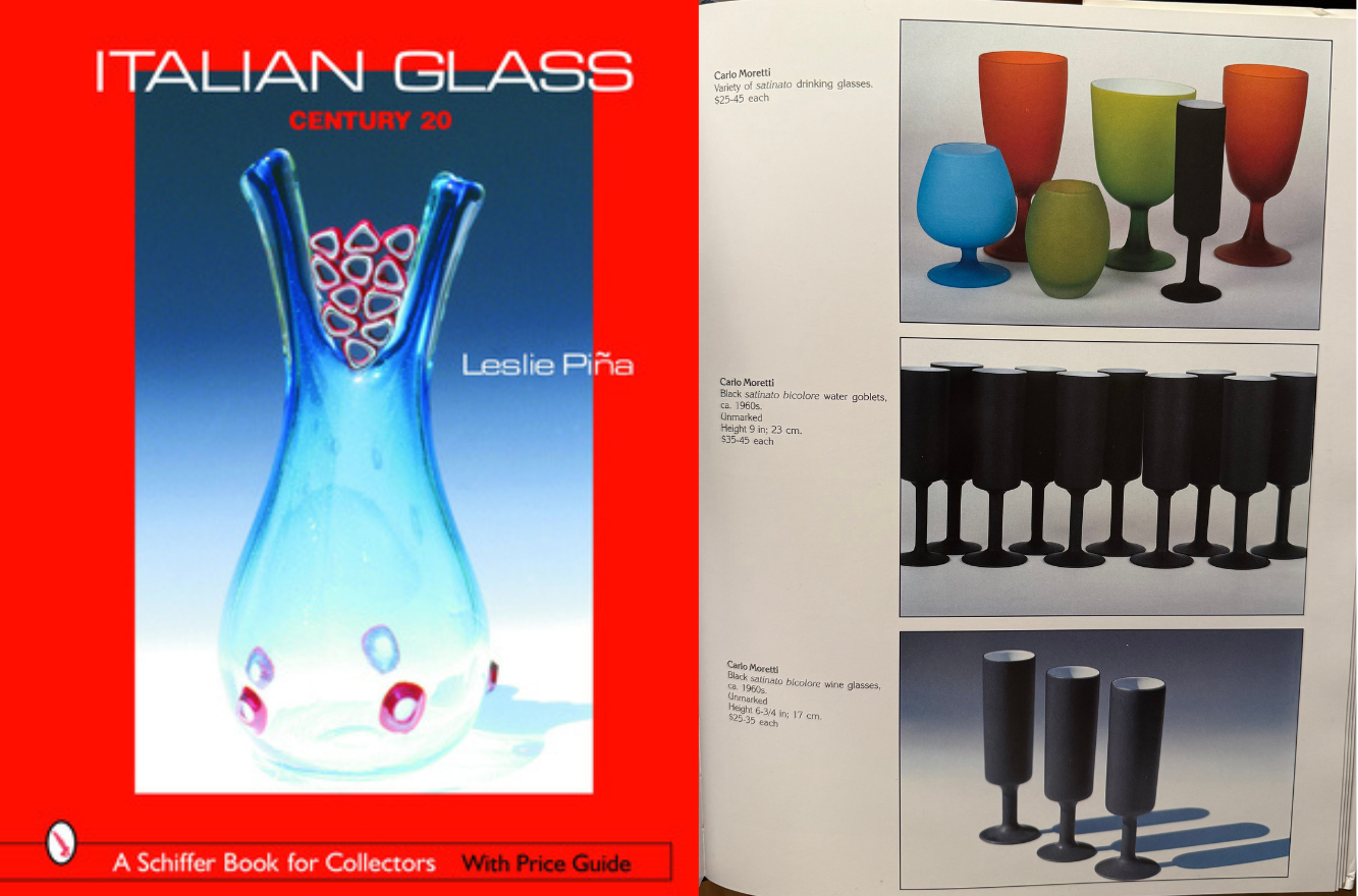 1960s Carlo Moretti Italy Satinato Frosted Green Wine Water