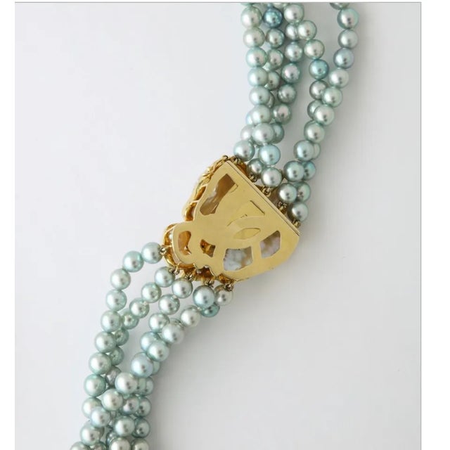 Gray Kai-Yin Lo 5 Strand Cultured Pearl Necklace 14 Kt Gold and Diamond Clasp For Sale - Image 8 of 10