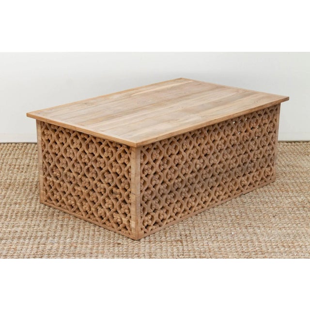 Taupe Reclaimed Teak Carved Floral Jali Coffee Table For Sale - Image 8 of 10