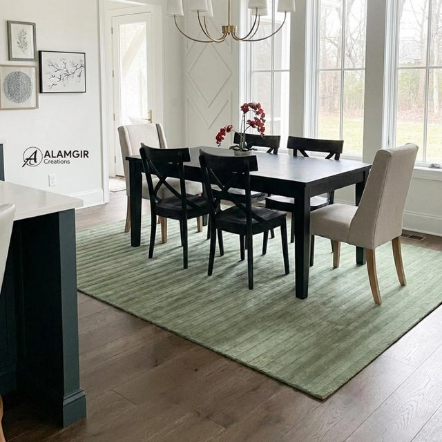 Pistachio Lines Handtufted Newzealand Wool Rug For Sale - Image 6 of 9