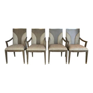 Currey & Co. Modern Taupe Mira Stone Dining Arm Chairs Set of 4 For Sale