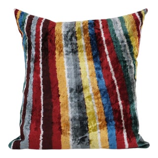 Silk Ikat Velvet Colorful Pillow Cover 22'' X 25'' For Sale