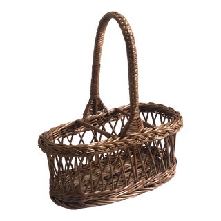 Vintage Three Bottle Wicker Wine Carrier For Sale