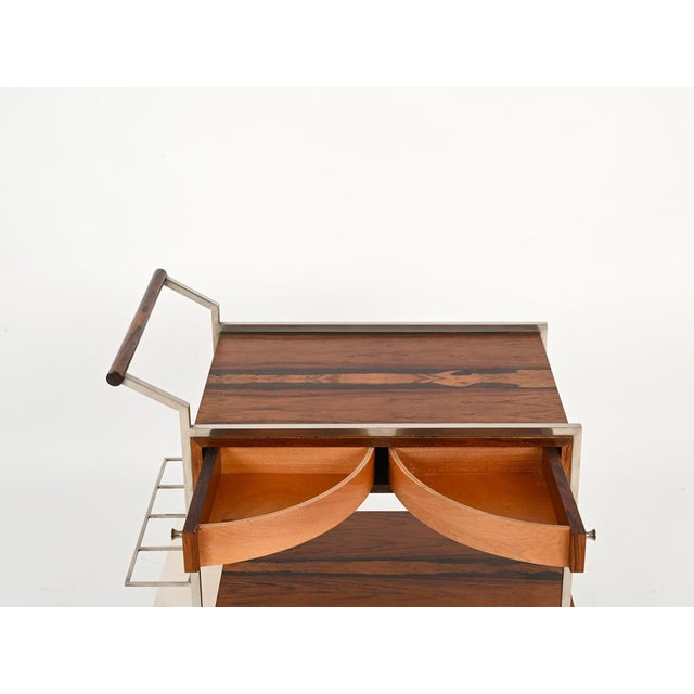 Serving Bar Cart with Drawers in Rosewood and Chrome by George Coslin, Italy, 1950s For Sale - Image 6 of 15