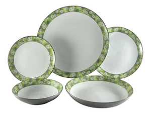 Mid Century White Daisy Green Leaf Platinum Trim Floral Service for 4 Dinnerware - 20 Piece Set
