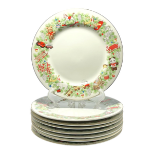 1980s (David) Shibata Toki “Toy Shop” Set of 8 Christmas Bone China Salad Plates
