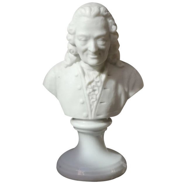 Philosopher Voltaire Bust in Biscuit Porcelain, 1890s-1910s For Sale