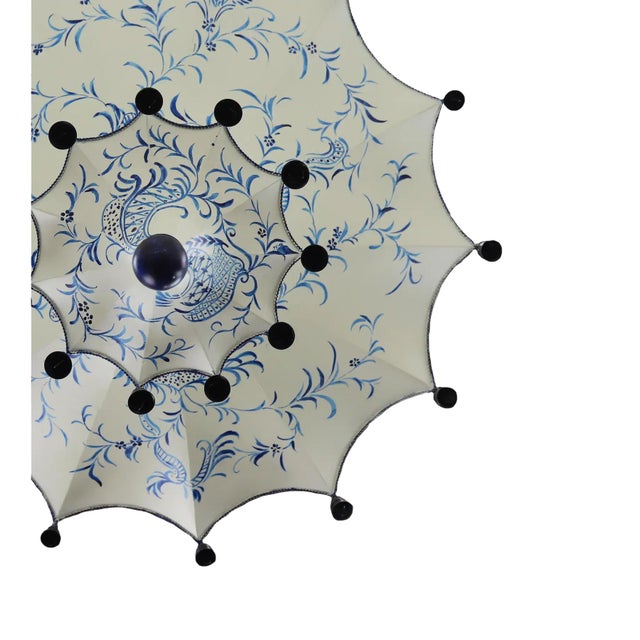 Vintage Two Tiers Upside Down Umbrella Ceiling Chandelier With Bells, White/ Blue in Arabasic Design Style For Sale In New York - Image 6 of 9