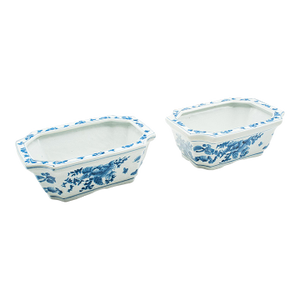 Pair of Vintage Window Box Planters, Chinese Ceramic, Blue and White, Decorative