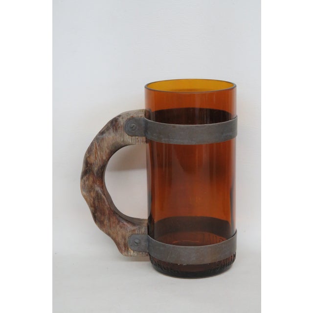 Mid 20th Century Amber Brown Glass With Wood Handle Beer Mug Set of Six 4661b For Sale - Image 5 of 18