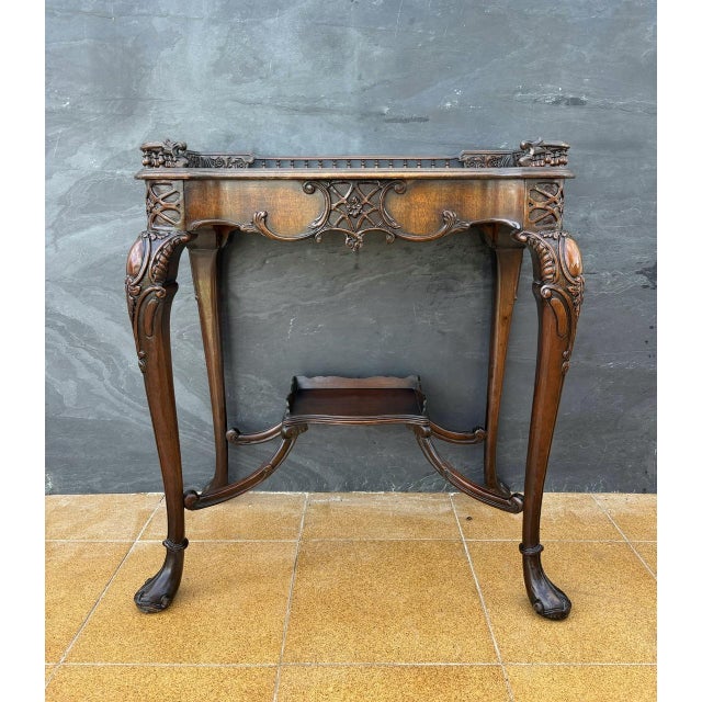 1930s Louis XV Style Carved Wood Side Table with Gallery Top and Cabriole Legs, 1930s For Sale - Image 5 of 13