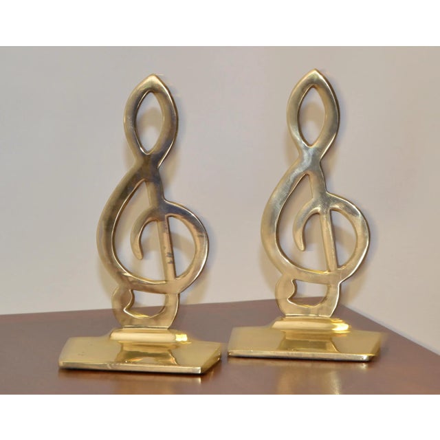 Pair Mid-Century Modern Polished Solid Cast Brass Musical Note Bookends ...
