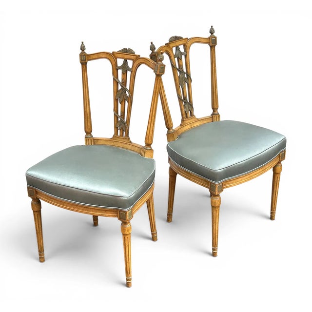 Mid 20th Century Mid 20th Century French Louis XVI Floral Carved Side Chairs - A Pair For Sale - Image 5 of 8