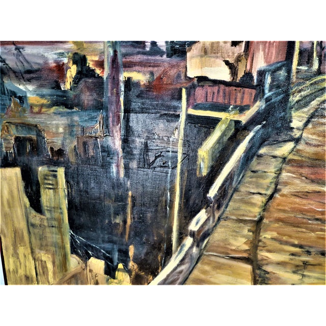 1970s Original Expressionist Oil Painting "Holocaust" by Geraldine J. Vanderbeek – Large Signed Post-War Cityscape For Sale - Image 11 of 11