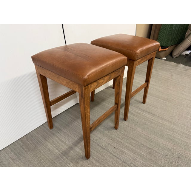 2020s Brownstone Cognac Leather Counter Stools, Pair For Sale - Image 5 of 12