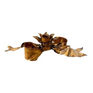 Vintage Italian Gilt Tole Gold Bow Candle Holder / Candlestick, Circa 1960 For Sale